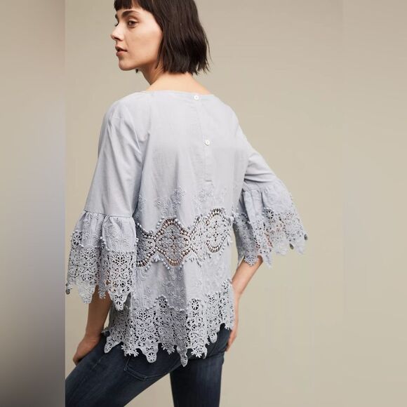 Anthropologie TYLHO Elodie Embroidered Lace Tunic Blouse Blue Size S - Picture 1 of 12